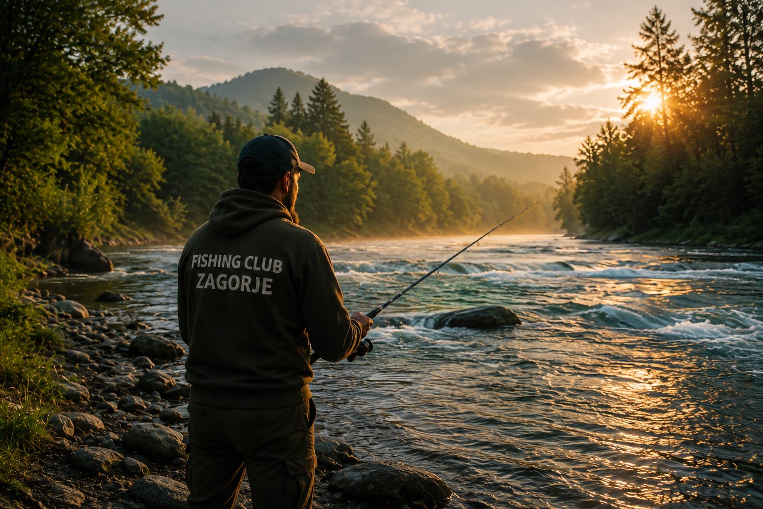 Član Fishing Club Zagorje u ribolovu na jezeru